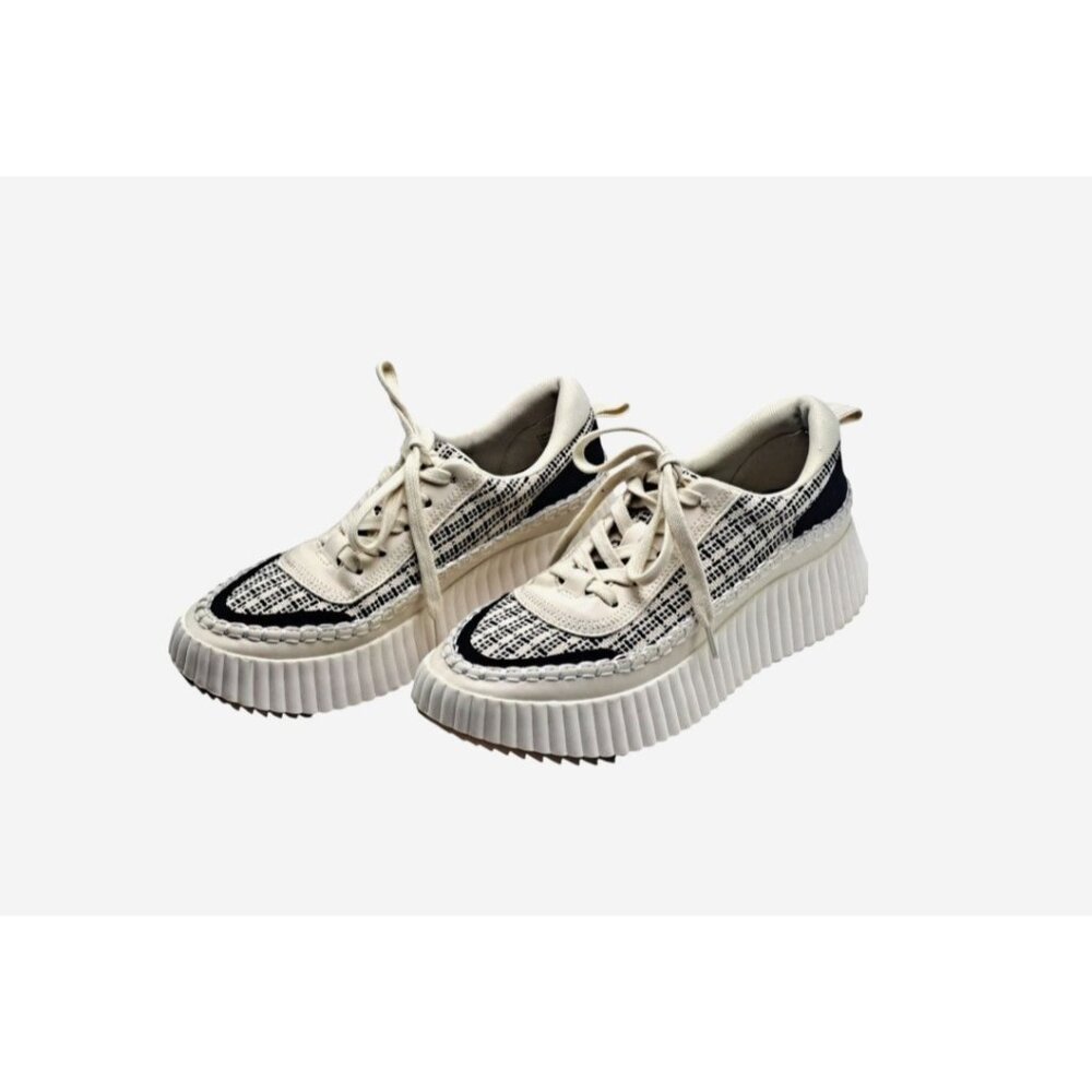 Dolce Vita Womens 6.5 Sneakers Ivory Black Daran Platform Wedge Knit Fabric Shoe - Picture 5 of 7